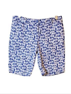 TALBOTS THE PERFECT SHORT Elephant Print Blue/ White Size 4P Bermuda Shorts